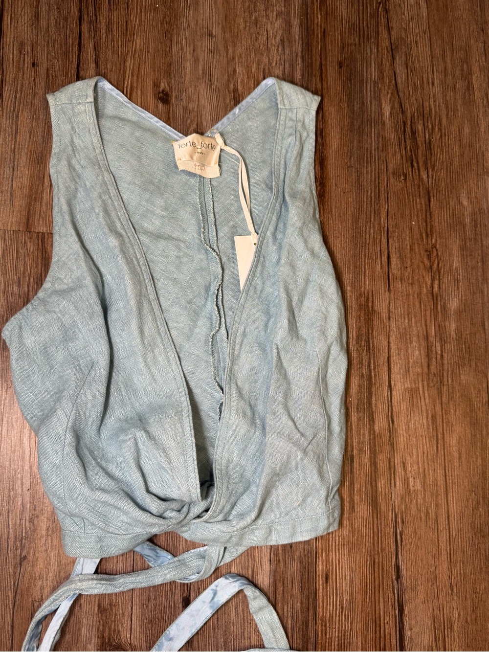 Forte Forte Light Blue Tie-Front linen Crop Top